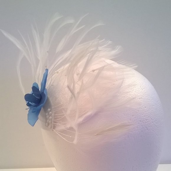 Blue Silk Orchid and White Feathers Fascinator main image 5